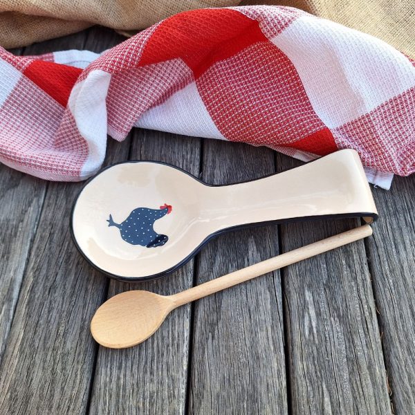 Keramična žlica za odlaganje kuhalnice – motiv črne kokoške