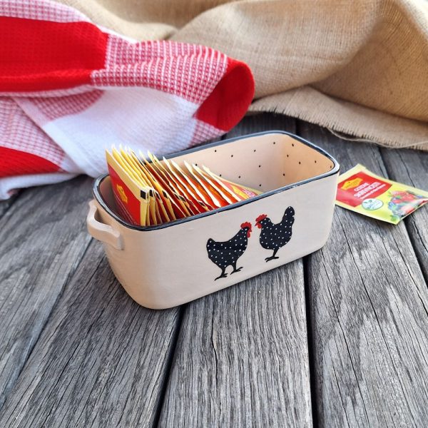 Keramična doza za čajne vrečke z motivom kokošk